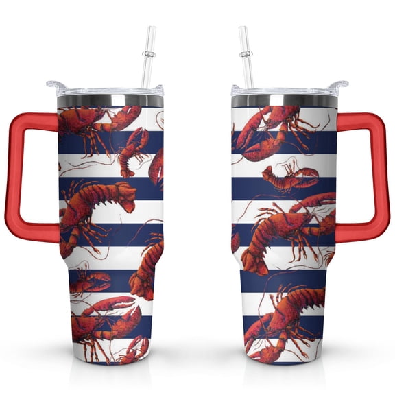 40oz Funny Red Lobster Stainless Steel Flip Straw Tumbler Spill Proof Travel Cup Double Wall Vacuum Insulated Coffee Mug with Top Handle