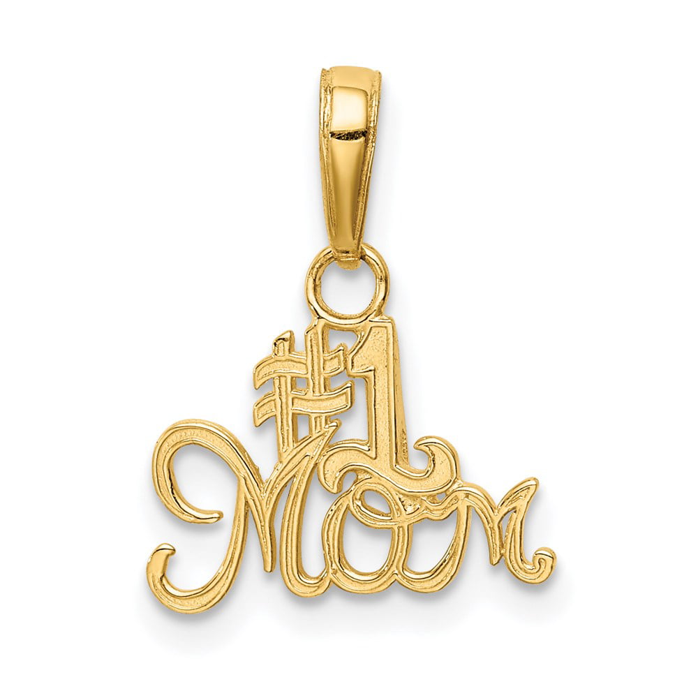 Solid 14k Yellow Gold #1 Mom Pendant Charm 15mm x 15mm 