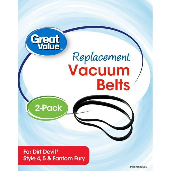 Great Value Replacement Vacuum Belts, For Dirt Devil Style 4, 5, and Fantom Fury, 2 Count