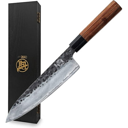 

8 inch Japanese Gyuto Chef Knife Professional Hand Forged Kitchen Chef Knife 3 Layers 9CR18MOV High Carbon Meat Sushi Knife (Rosewood Handle & Gift Box)
