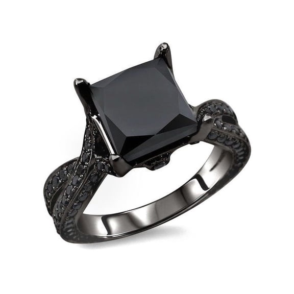 Dreamofdazzles Jewels 1.90Ct Princess Cut Black Diamond Engagement Wedding Band Ring 14K Black Gold Plated 925 Sterling Silver For Women's -5.5