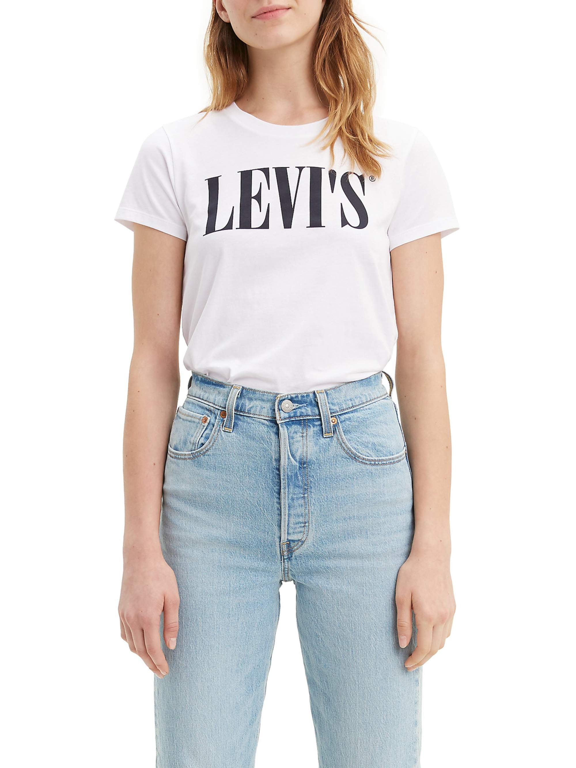Details about   Levis Womens Jeans J.V Sporty Perfect T Shirt Housemark White Blue Worldwide 