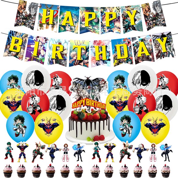 Vajilla desechable para fiesta de cumpleaños de My Hero Academia, pancarta para colgar en la tarta, globos de My Hero Academia, decoración de cumpleaños