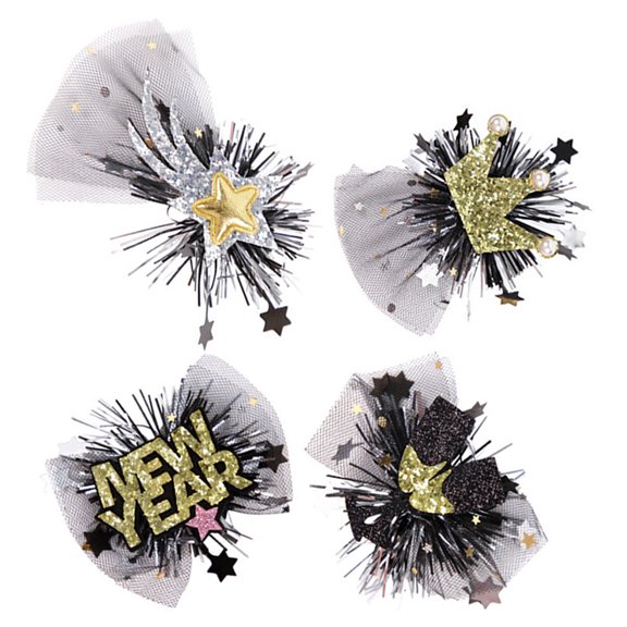 LOLIPPYY 4Pcs Chinese New Year Hair Clip Decorative Hair Accessories Black for New Year Party