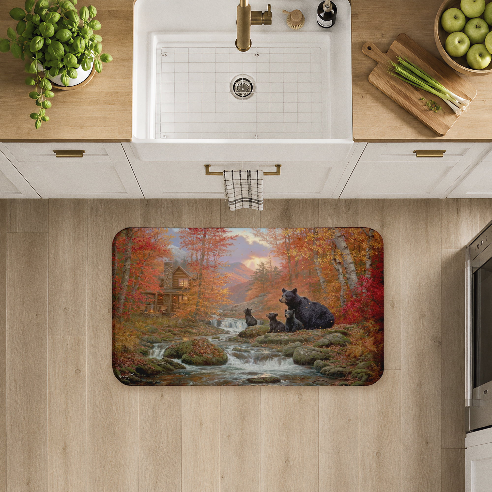 Stupell Industries Mountain Cabin Riverside Bears Printed Anti-Fatigue Floor Mat, design by Abraham Hunter