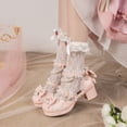 thumbnail image 5 of SACFOF Women Lolita Kawaii Shoes Chunky Heel Mary Janes Ankle Strap Lace Pumps Bow Cute Block Heel Rockabilly Shoes, 5 of 6