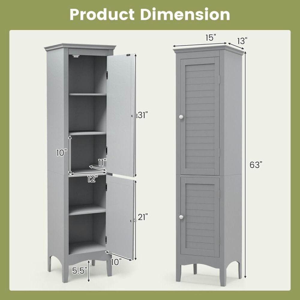 Finihen Bathroom Storage Cabinet, Bathroom Floor Cabinet, Tall Bathroom Floor Cabinet with Shutter Doors and Adjustable Shelf, for Bathroom, Living Room, Bedroom, Kitchen, Gray Finihen Bathroom Storage Cabinet, Bathroom Floor Cabinet, Tall Bathroom Floor Cabinet with Shutter Doors and Adjustable Shelf, for Bathroom, Living Room, Bedroom, Kitchen, Gray
