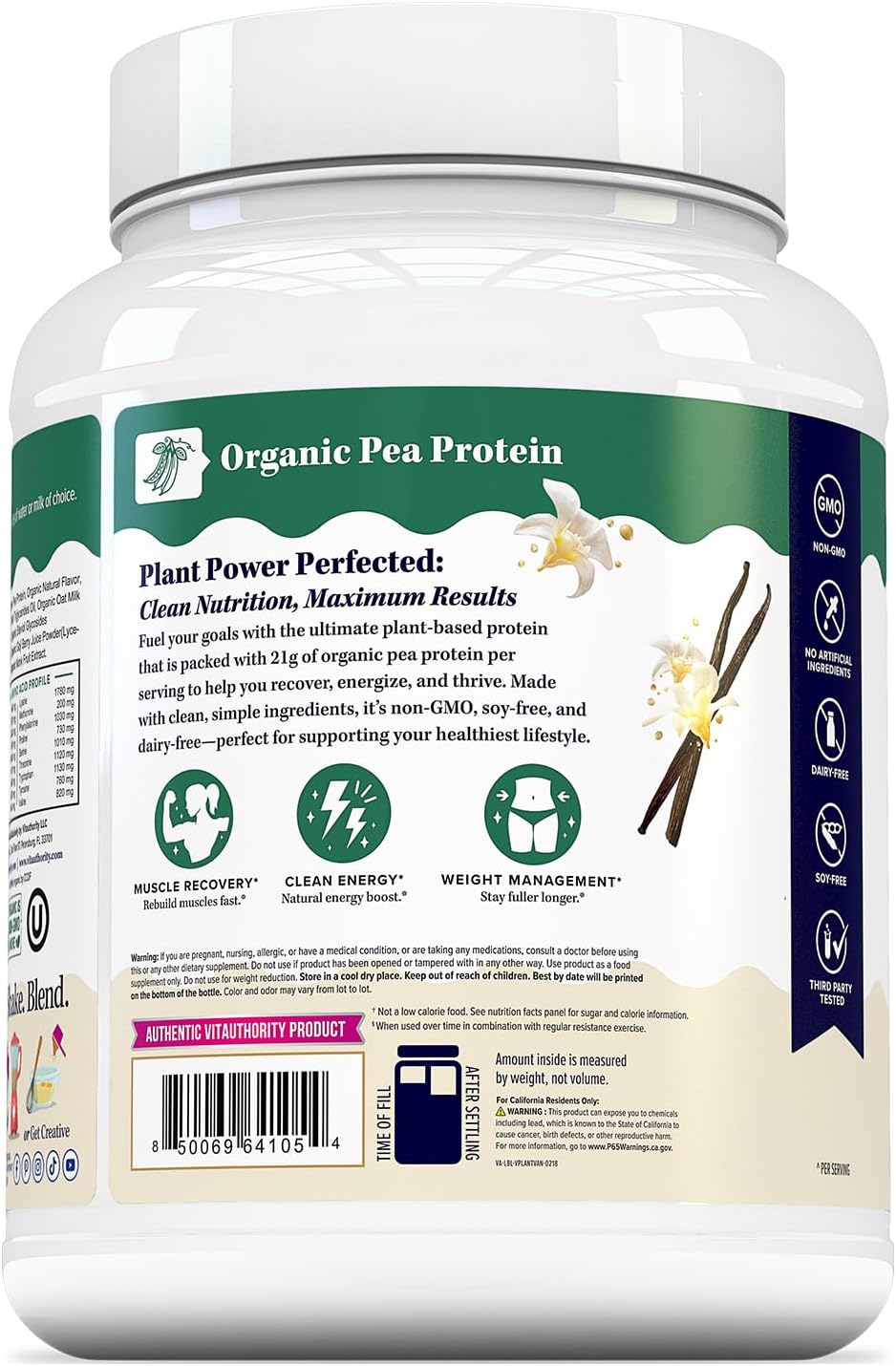 Vitauthority Vita Plant Organic Plant Based Protein Powder for Women, Vanilla, 30 Servings