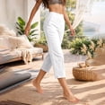 thumbnail image 6 of BODOAO Womens Capri Cotton Linen Pants Pull on Breathable Elastic Waist Pants Summer Travel Pants Loungewear Casual Capri Length Cotton Linen Blend Loose Fit With Pockets White M, 6 of 9