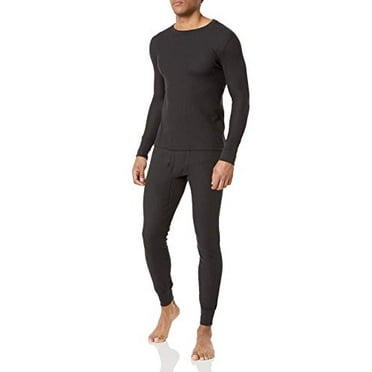 Fruit of the Loom Men's Recycled Waffle Thermal Underwear Set (Top and Bottom), Black, Large