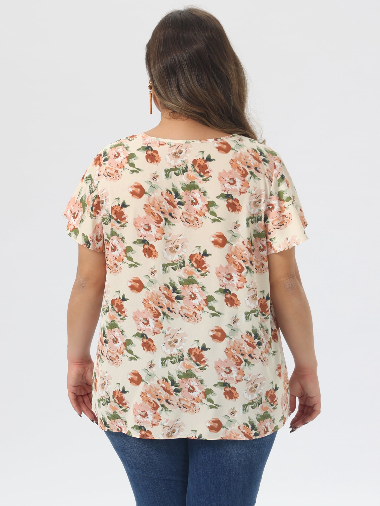 DARING DIVA Women's Plus Ruffle Short Sleeve Keyhole Chiffon Blouse 3X Apricot