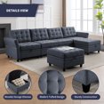 thumbnail image 4 of ijuicy U/L Shaped Couch Set with Storage Ottoman, 6 Seater Modular Sectional Sofa with Adjustable Armrest for Living Room, Dark Grey, 4 of 8