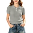 thumbnail image 3 of WAVSUF Girls Knit Short Sleeve Tee, Henley Neck Breathable Trendy Bow Summer School Soft Sweater Gray 2, 3 of 8