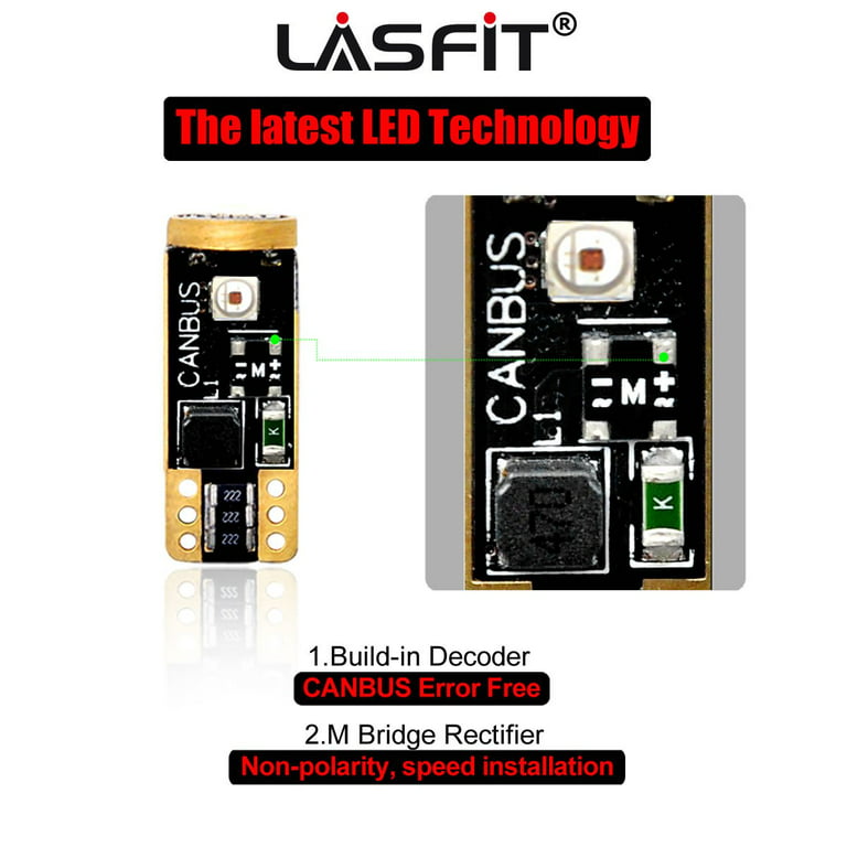 Lasfit T10 194 168 LED Interior & Exterior Light Bulbs, CANBUS Error Free,  White(6 PCS) 