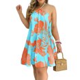 thumbnail image 1 of Vestido Corto Con Cuello Halter Vestidos de playa para mujer Vestido casual con estampado floral de moda Boho A-Line (Naranja XL) Cgtredaw Para estrenar, 1 of 1