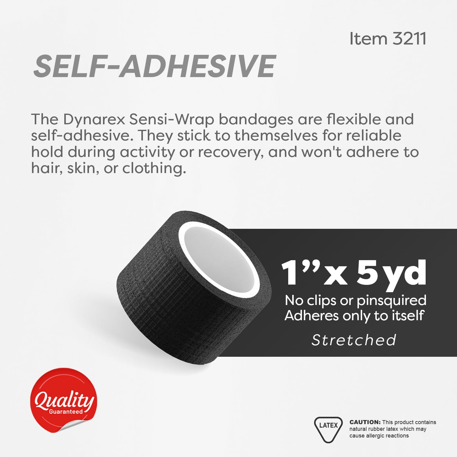 Dynarex Sensi-Wrap Self-Adhesive Bandages, 30-Pack, 1" x 5 yards, Black, Latex, Colored Elastic Cohesive Athletic Tape, Tattoo Grip & Vet Wrap