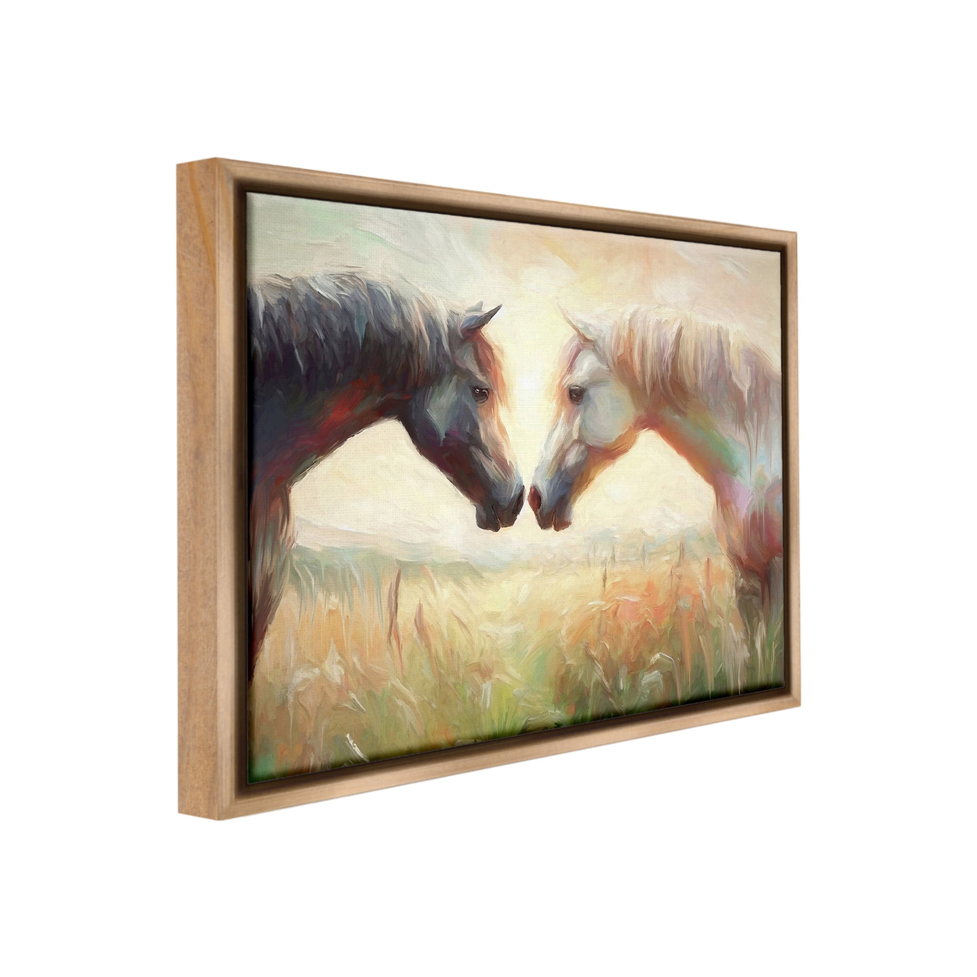 Stupell Industries Sunlit Horse Pair Animals & Insects Painting Brown Floater Framed Canvas Art Print Wall Art, 31 x 25