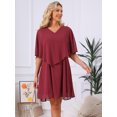 thumbnail image 4 of DARING DIVA Women's Chiffon Half Sleeve V Neck Wedding Guest Dress S Wine Red, 4 of 7