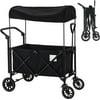 Wagon Stroller for 2 Kids, Linor Wagon Cart with 2 Seats and Removable Canopy, Foldable Stroller Wagon with Adjustable Push Pull Handle and All-round Wheels for Beach, Garden, Park, Camping (Black)