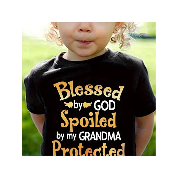 Soft Cotton Girls' T-Shirt with " By God, Spoiled By Grandma" Print - Casual Crew Neck, Short Sleeve, Machine Washable - Perfect for Summer