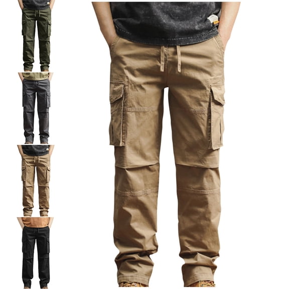 SGFCWSX Cargo Pants for Men– Solid Multi-Pocket Outdoor Casual Pants with Adjustable Drawstring Waist Khaki Size 3XL