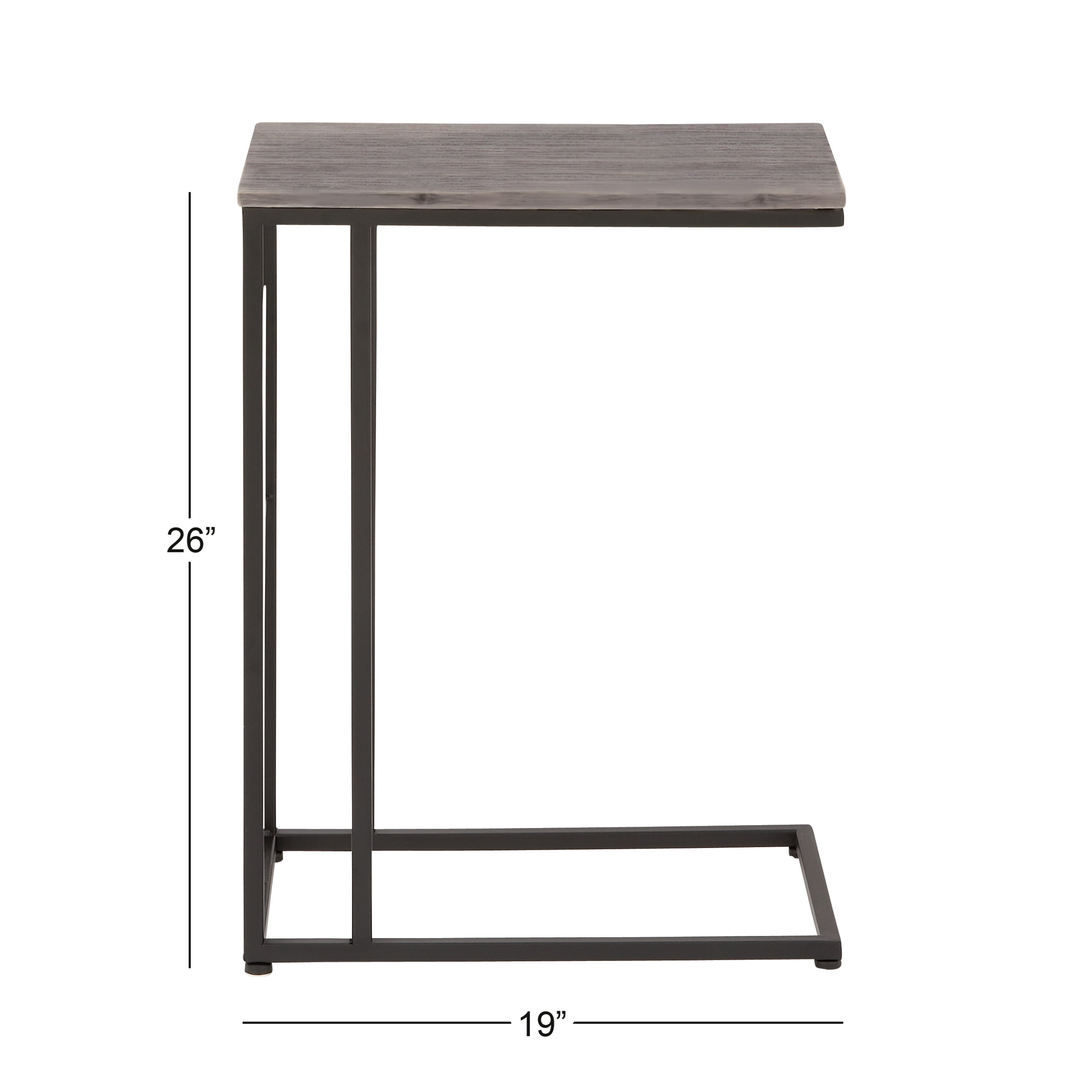 DecMode 19" x 26" Dark Brown Wood C-Shaped Accent Table with Black Metal Base, 1-Piece