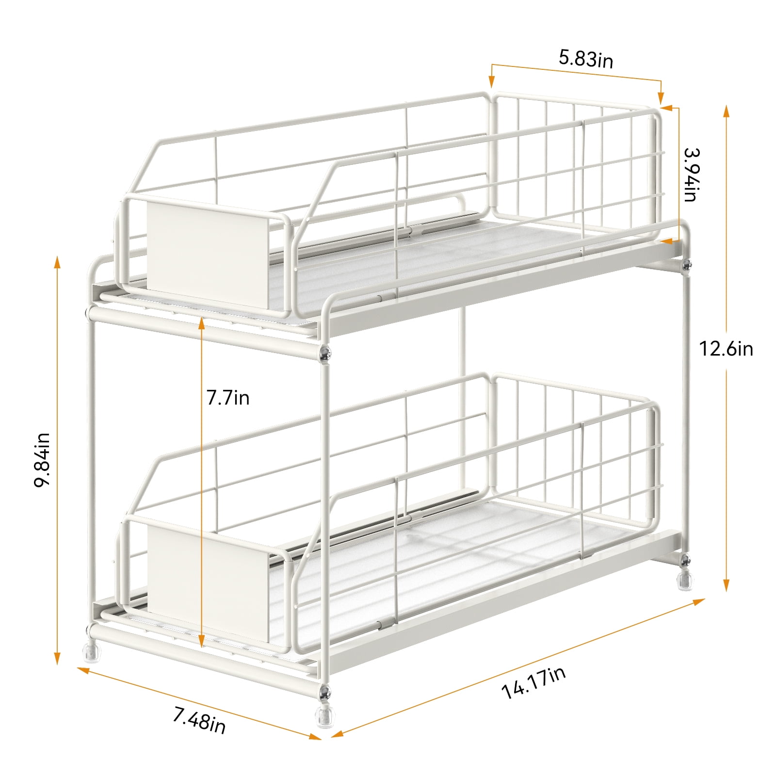 2-Tier Cabinet Storage Organizer Baskets with Sliding Drawer Set of 2, White