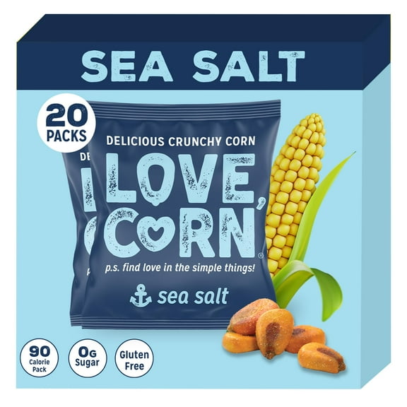 Sea Salt 0.7Oz X 20 Bags - Delicious Crunchy Corn - Healthy Family Snacks - Gluten Free, Kosher, Non-Gmo - Alternative For Chips, Nuts, Crackers & Pretzels - Perfect For Charcuterie Boards