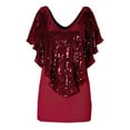 thumbnail image 2 of DuoJiaJ Women's Solid Color V Neck Strapless Shawl Sleeve Short Sleeve Sequin Top T Shirt Women’s Tank Tops Red, 2 of 4