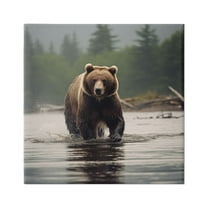 Stupell Industries Bear Splashing in Lake Animals & Insects Painting Gallery Wrapped Canvas Art Print Wall Art, 36 x 36