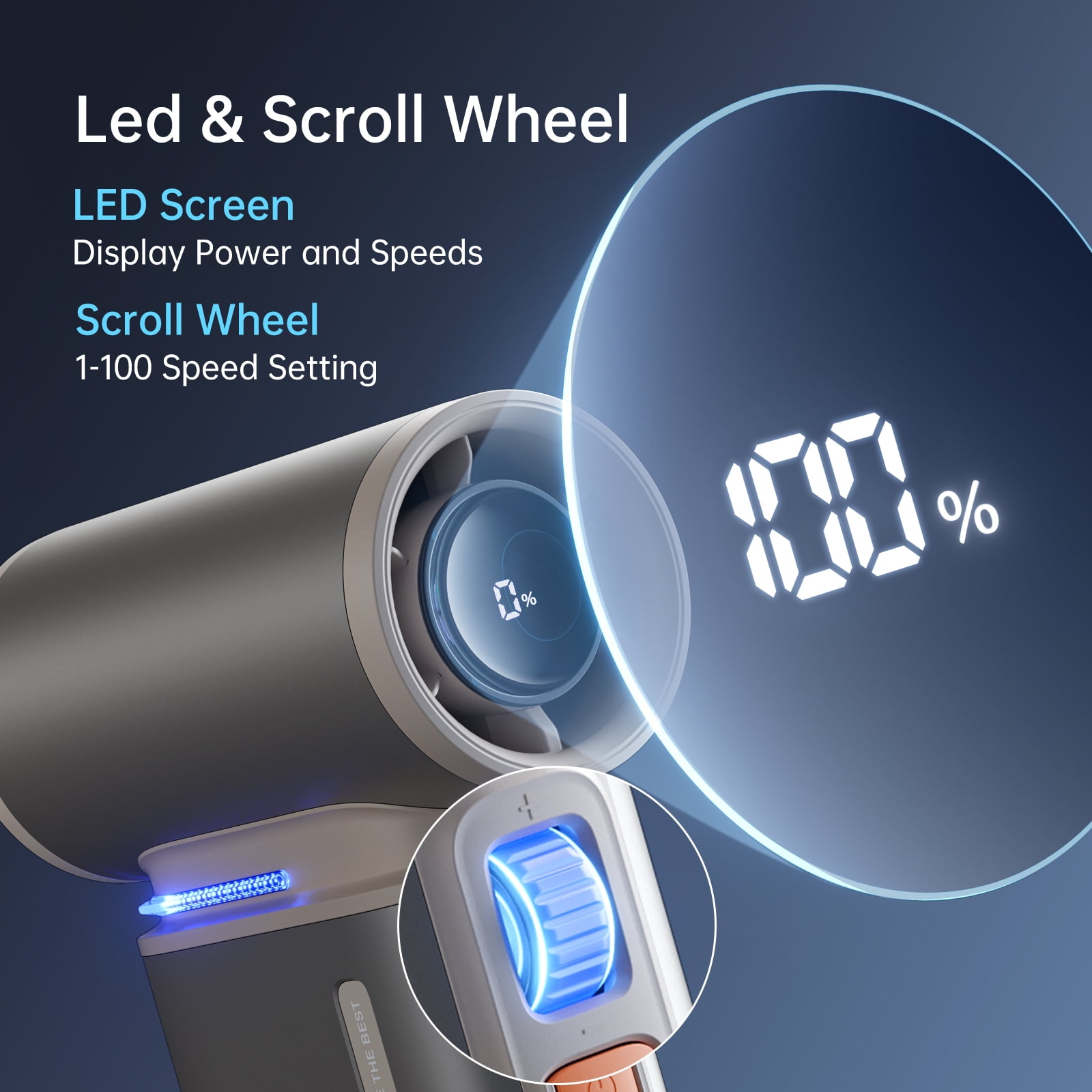 JISULIFE Portable Turbo Fan - 100-Speed Adjustable, 9000mAh Rechargeable, LED Display, Metal Shell with Accessories