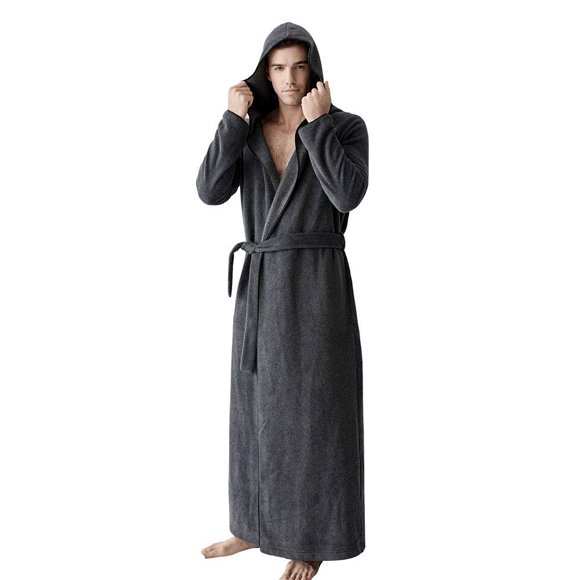 7 VEILS Peignoirs à Capuche Ultra Longs en Micro-Polaire pour Femmes et Hommes Unisexes (TTG, Gris Foncé pour Hommes)