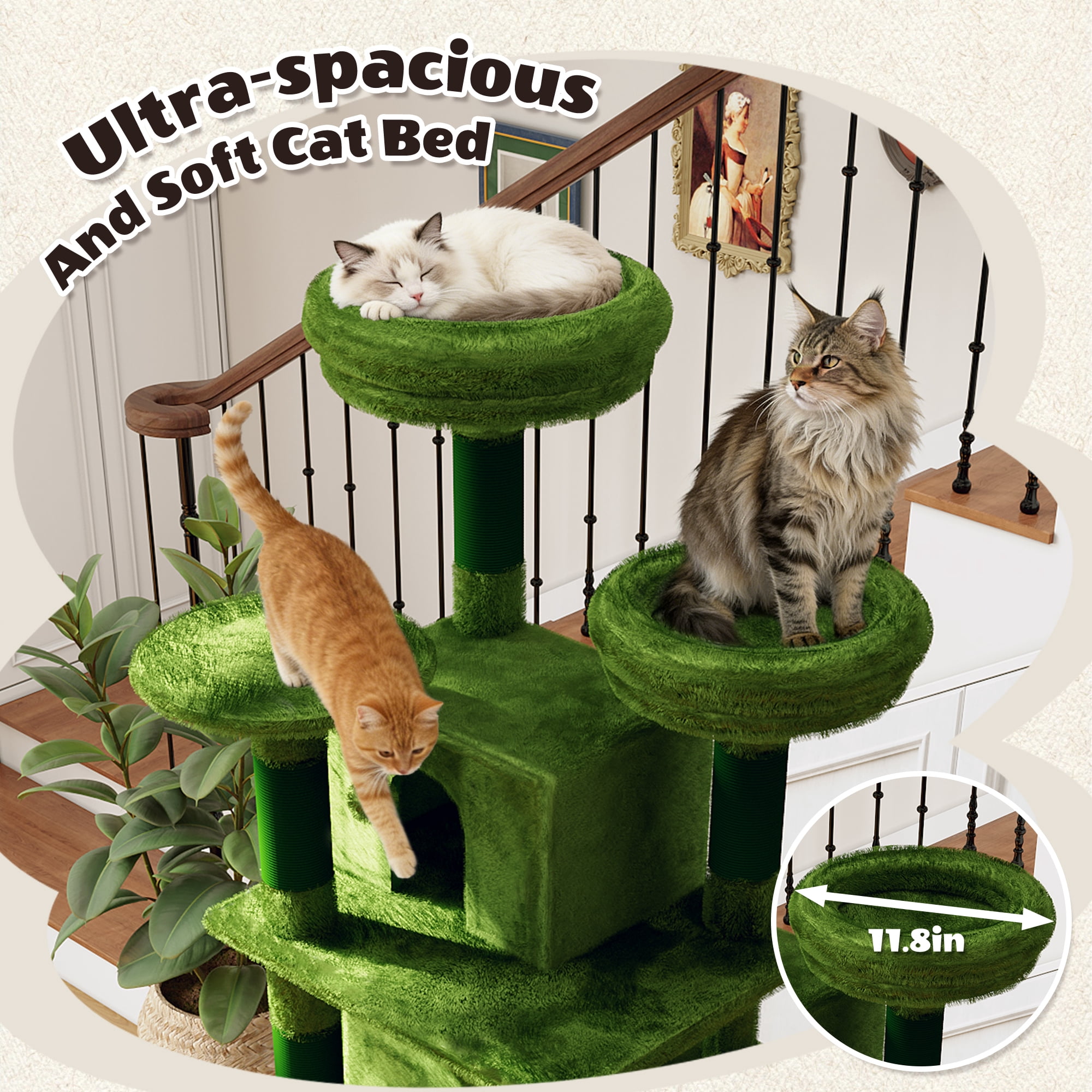 Large Cat Tree, Multi-Level Cat Tower with 2 Private Condos, 3 Perches, Hanging Hammock, Natural Sisal Scratching Posts, Stable Cat Furniture for Multi-Cat Families