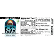 Source Naturals B-50 Complex - Supports Energy Production* - 50 mg - 100 Tablets