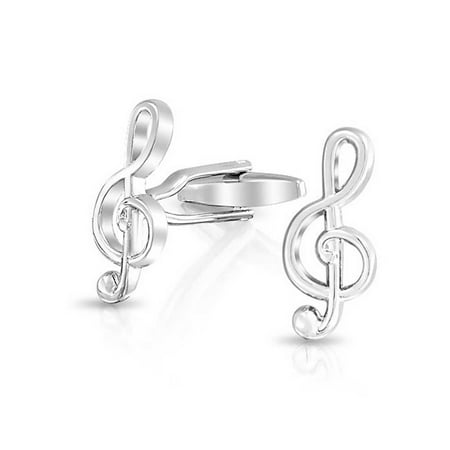 Bling Jewelry Rhodium Plated Music Note Symbol G Clef Treble Clef Cufflinks