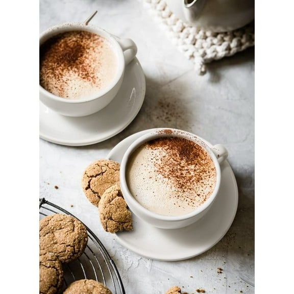 8 oz Cappuccino Cups with Saucers, Ceramic Coffee Set for Latte, Cappuccino, Tea - Set of 4, White