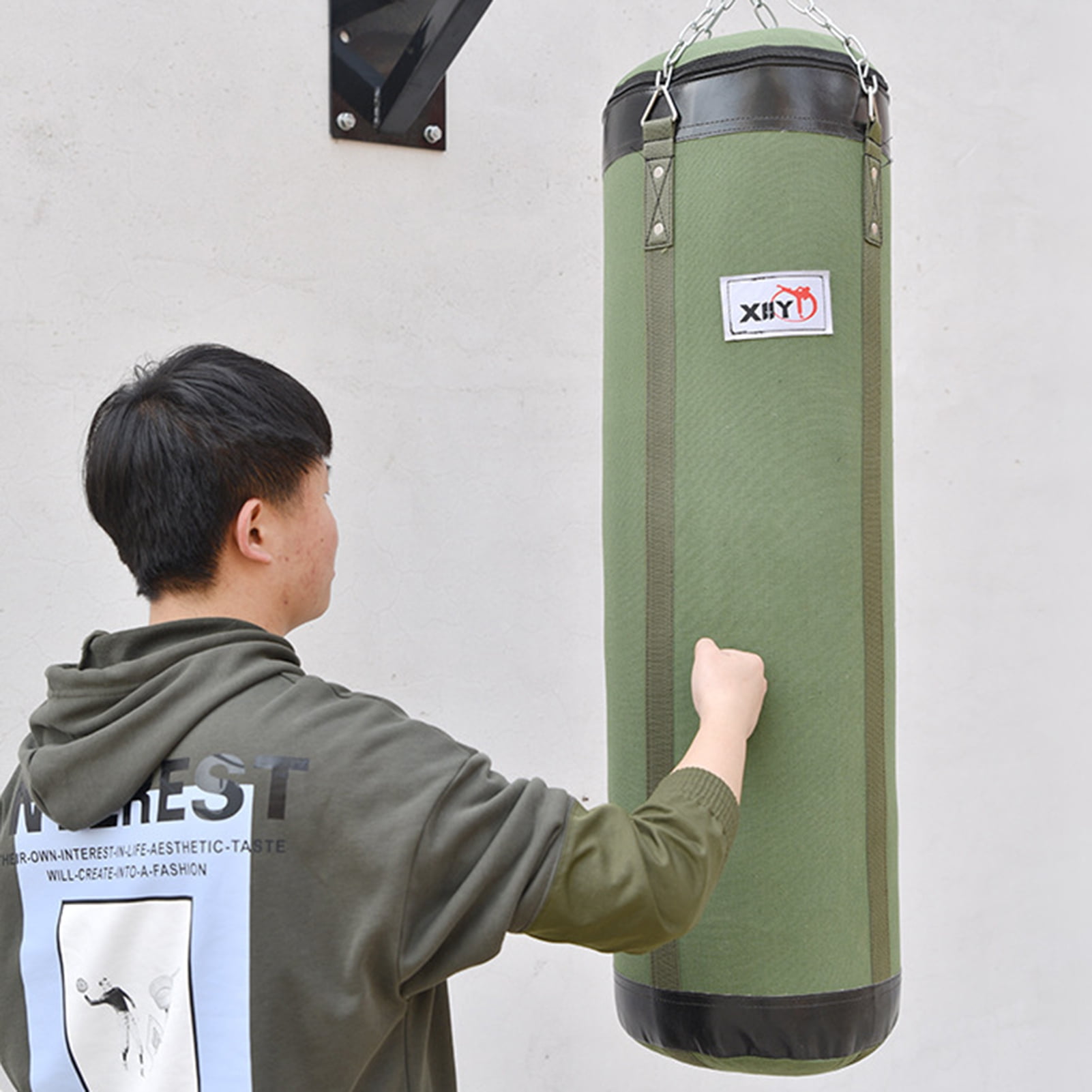 Canvas Boxing Bag Hanging Design High Strength Good Toughness Empty Punching Bags for Gym -Green,120cm