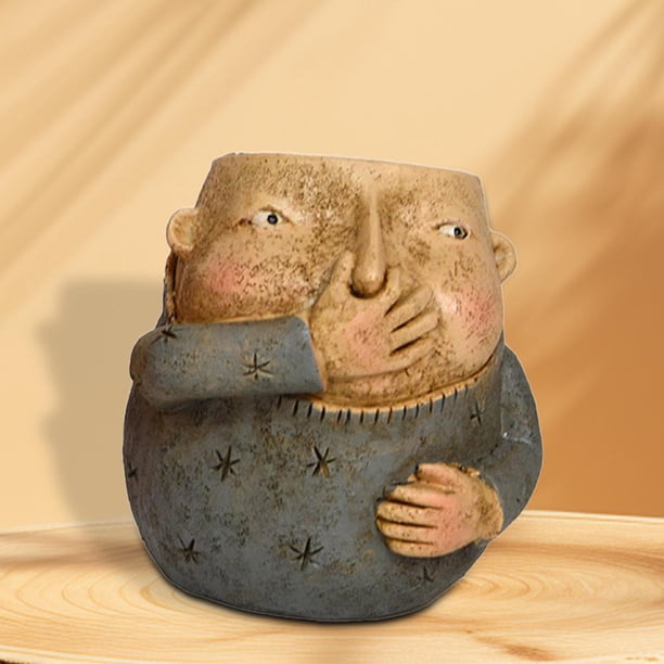 Maceta con forma de cara para flores, adorno para maceta, decoración moderna y divertida, figura creativa que sostiene la nariz, maceta decorativa de Chico