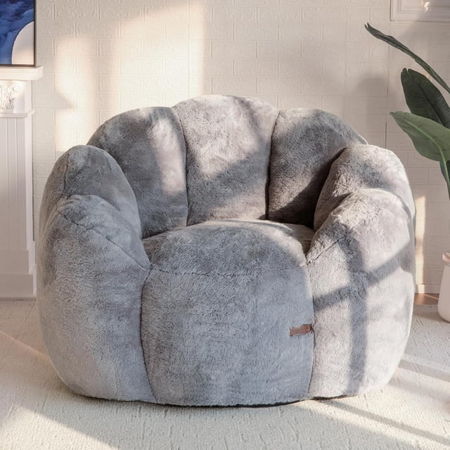 Puf para Adultos, sofá con Forma Floral, sofá con Piso de Piel sintética súper Suave, sillón de Lectura Grande para Sala de Estar y Dormitorio, Gris Oscuro, Individual,Beige
