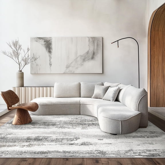 Brythos Gray Abstract Area Rug 5x7 ft, Machine Washable Soft Non-Slip Carpet for Living Room Bedroom