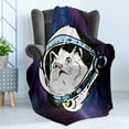 thumbnail image 4 of Outer Space Soft Flannel Fleece Throw Blanket, Kitten in Astronaut Hat Looks at Cosmic Rays UFO Universe Celestial Theme, Cozy Plush for Indoor and Outdoor Use, 50" x 70", Purple White, by Ambesonne, 4 of 5