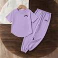thumbnail image 4 of Girls Jogger Set Sport 2 Piece Set Short Sleeve T Shirt and Sweatpants Soft Matching Casual Outfit Purple 9-10Years, 4 of 7