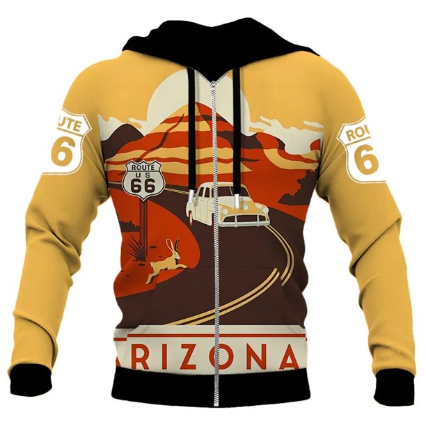 Nueva sudadera con capucha con cremallera para hombre, chaqueta con estampado 3D de motocicleta Route 66, ropa de abrigo de gran tamaño para hombre, sudadera con capucha de moda urbana para hombre