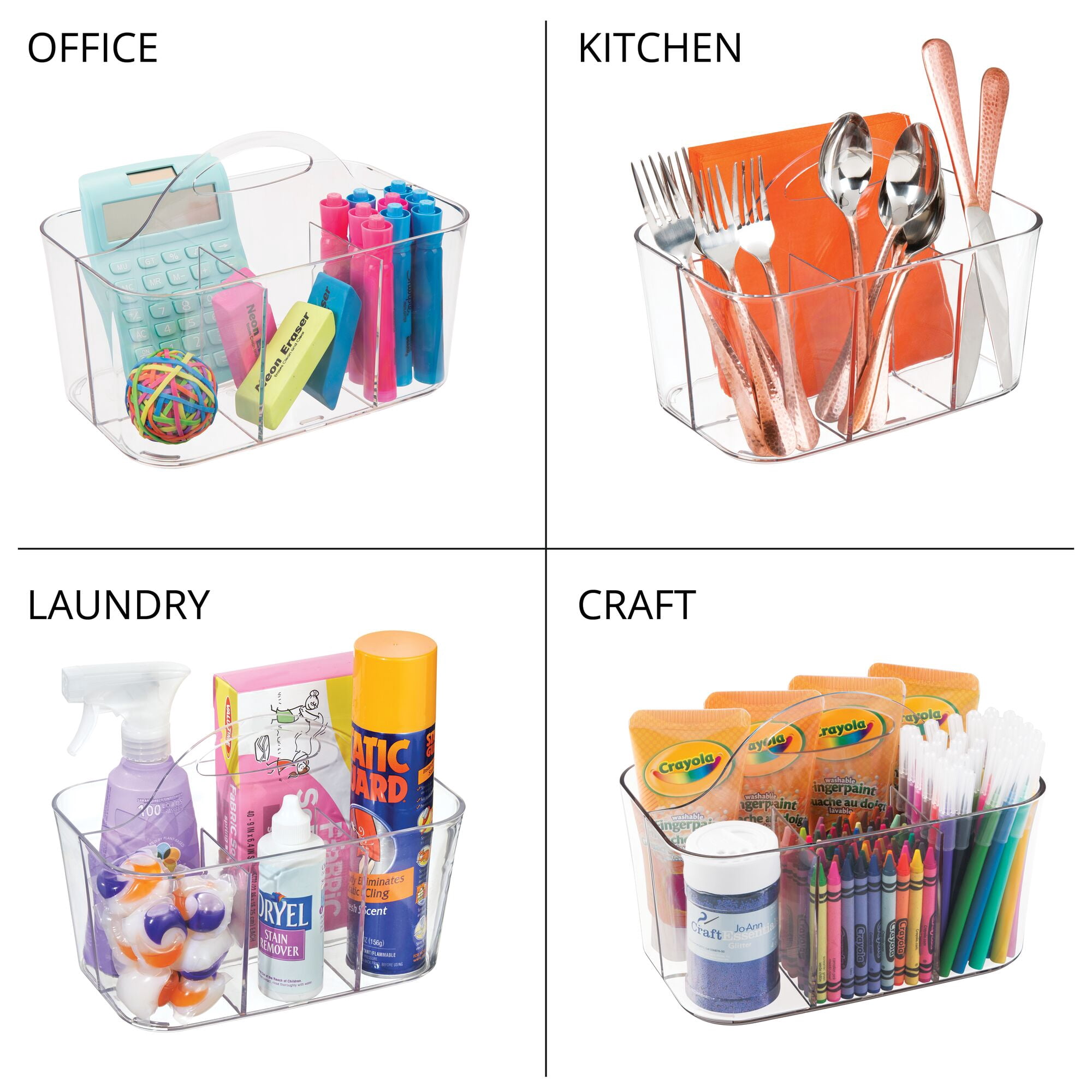 mDesign Small Plastic Storage Caddy Tote for Desktop Office Supplies - Clear