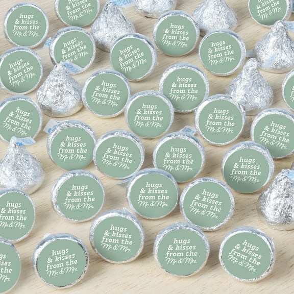 Big Dot of Happiness Sage Green Wedding Candy Stickers, Mr & Mrs Wedding Guest Favors, Party Favor Labels, Small Round Candy Stickers - 324 Count