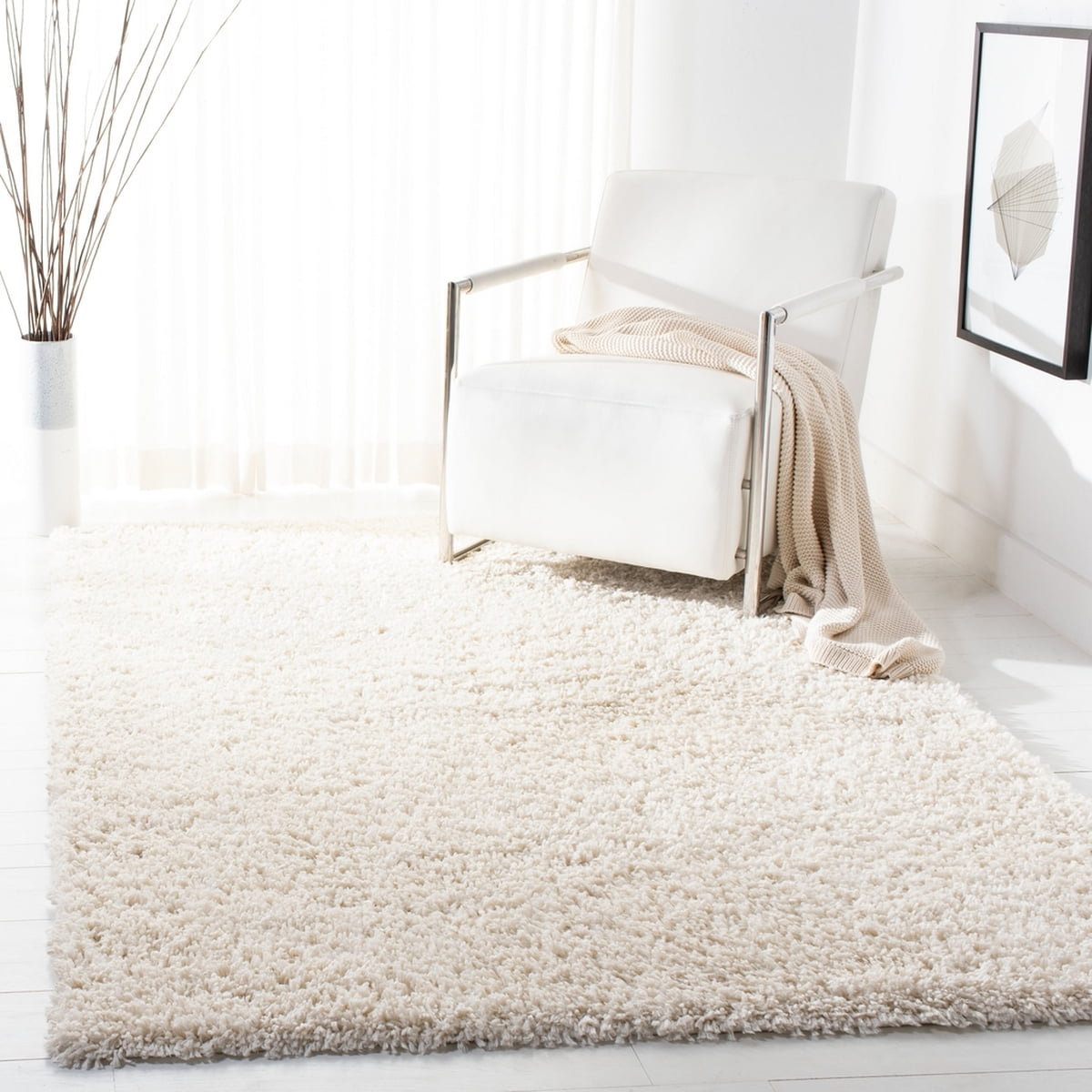 SAFAVIEH August Sophia Solid Plush Shag Area Rug, Ivory, 5'3" x 7'6"