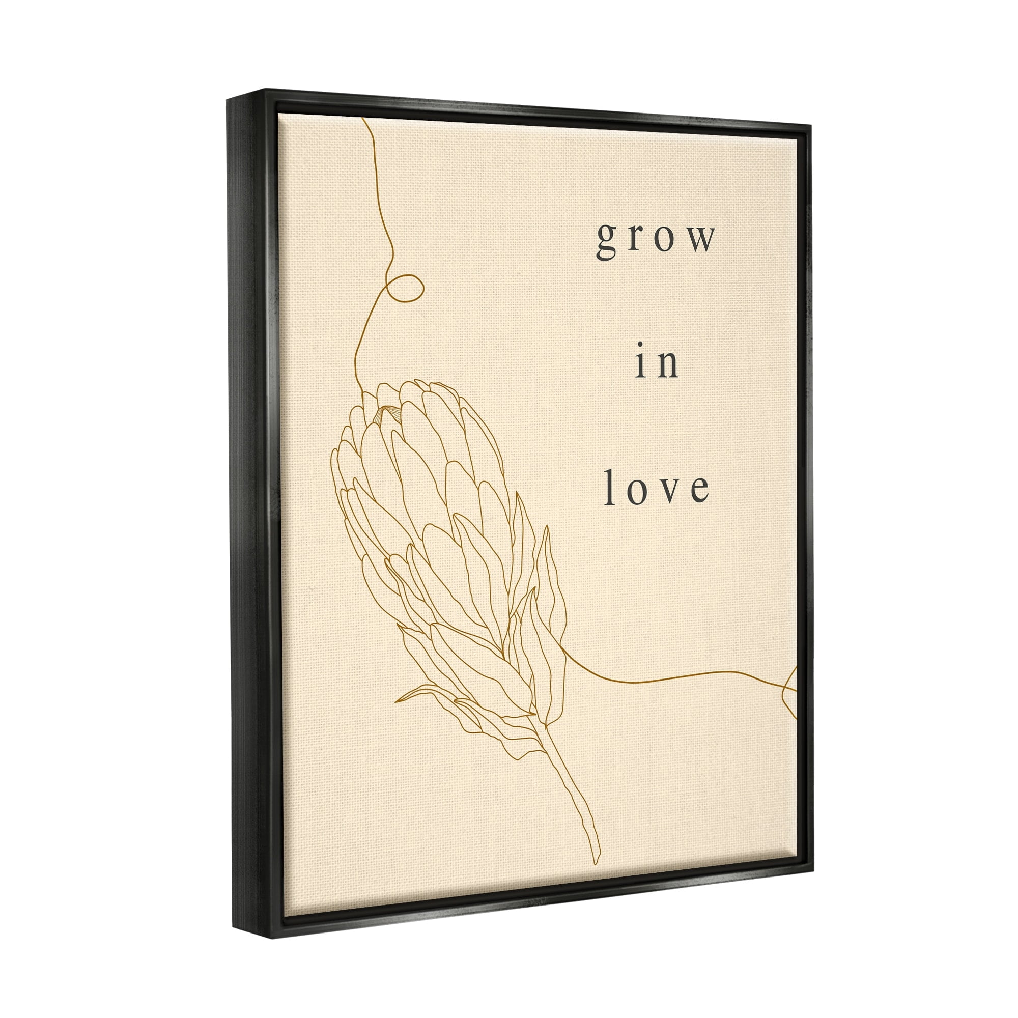 Stupell Industries Grow In Love Quote Plant Blossom Line Drawing Jet Black Framed Floating Canvas Wall Art, 24x30, by Lil' Rue