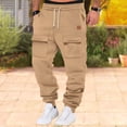 thumbnail image 5 of Men's Casual Cargo Pants Drawstring Fleece Running Track Jogging Sweatpants Workout Hiking Outdoor Joggers, 5 of 14