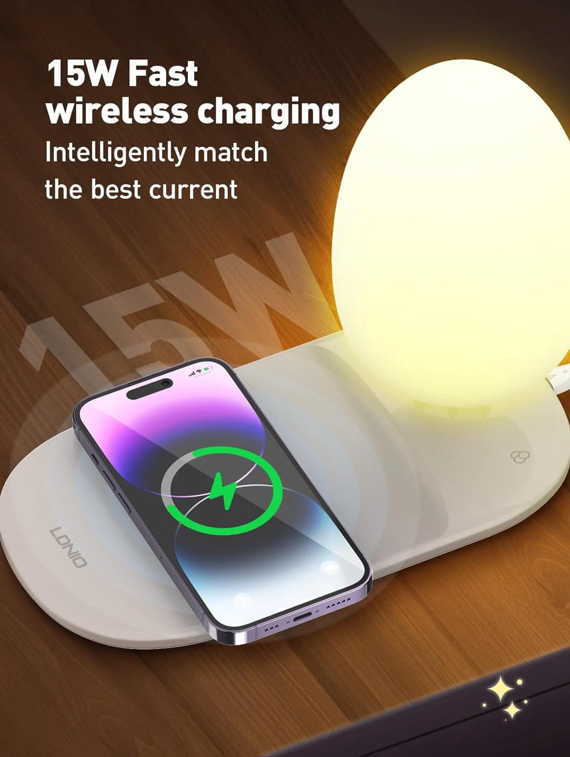 LDNIO Wireless Charging Bedside Lamp, Lamp, Dimmable Touch Control LED Desk Lamp, Wireless Charging Night Light, Ideal Gift, White