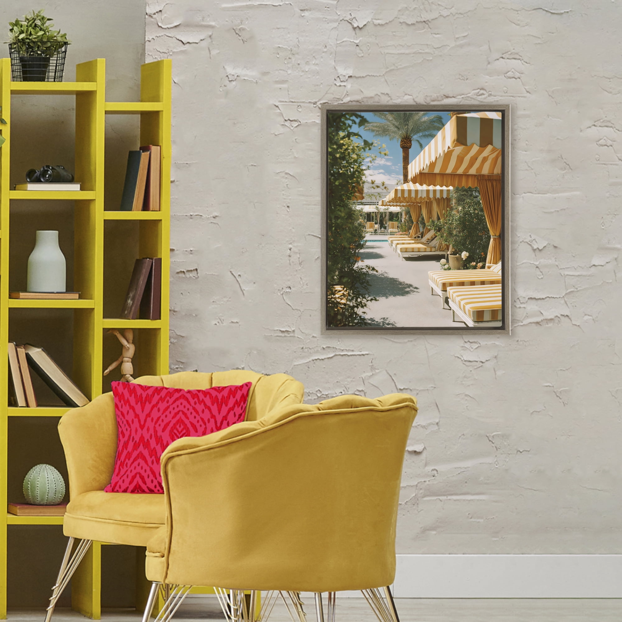 Stupell Industries Vintage Cabanas at Poolside Brown Framed Floater Canvas Wall Art, design by Franklyn Gregory
